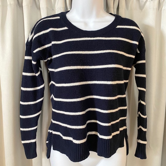 MADEWELL Navy Striped Crewneck Knit Sweater - Picture 2 of 6